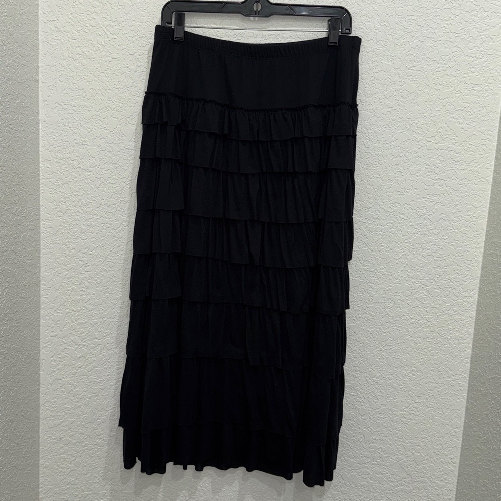 NWT Soft Surroundings Black Tiered Knit Maxi Skirt - Picture 6 of 8